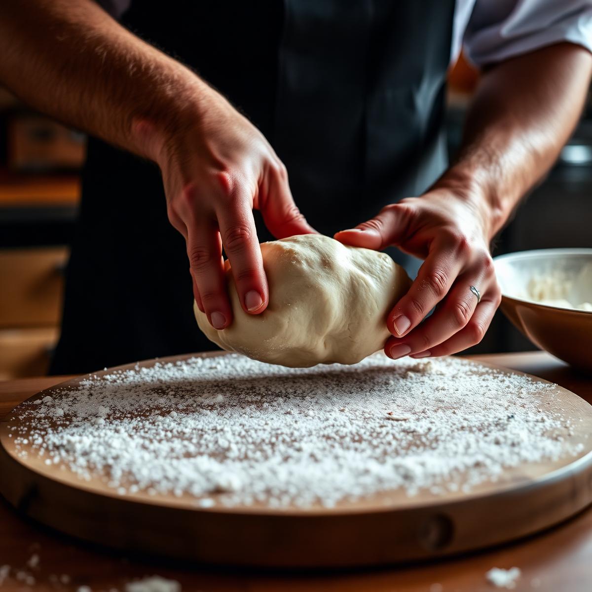 Pizzaiolo preparando massa artesanal